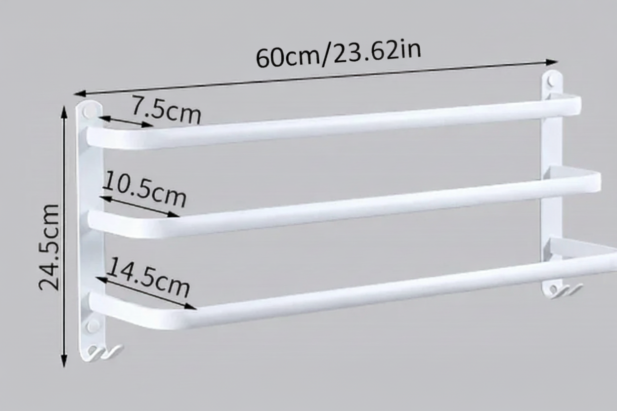 Porte serviette salle de bain 3 barres blanc