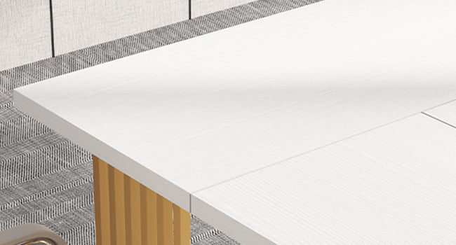 bureau d ordinateur coin plateau blanc pied dore lamelles verticales