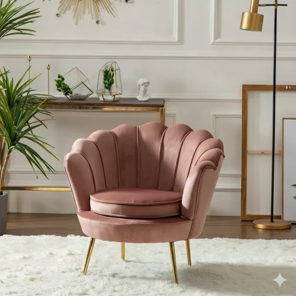 chaise de salon rose coquille velours