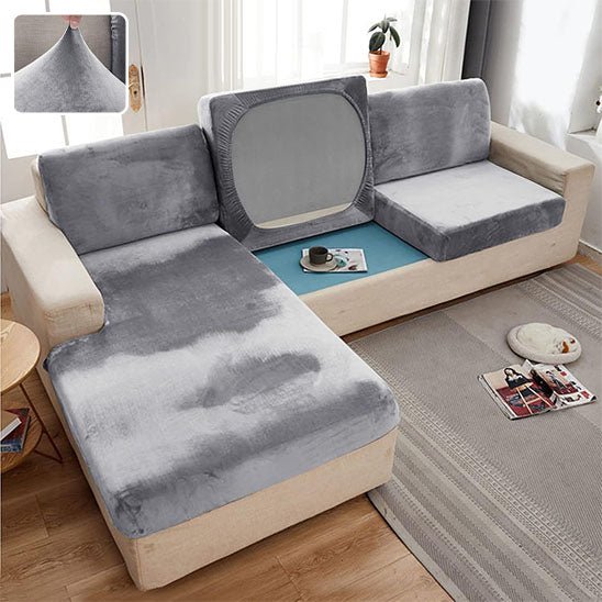 housse de canapé angle velours gris clair
