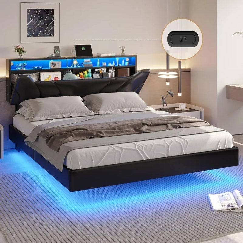 lit noir led soubassement tete avec rangement avec bluetooth