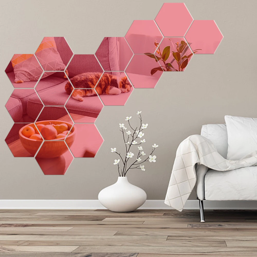 miroir autocollant mural hexagonal design rose