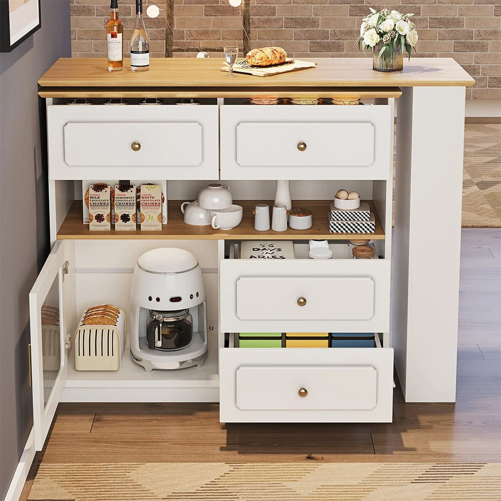 plan de travail bois placard blanc ouvert