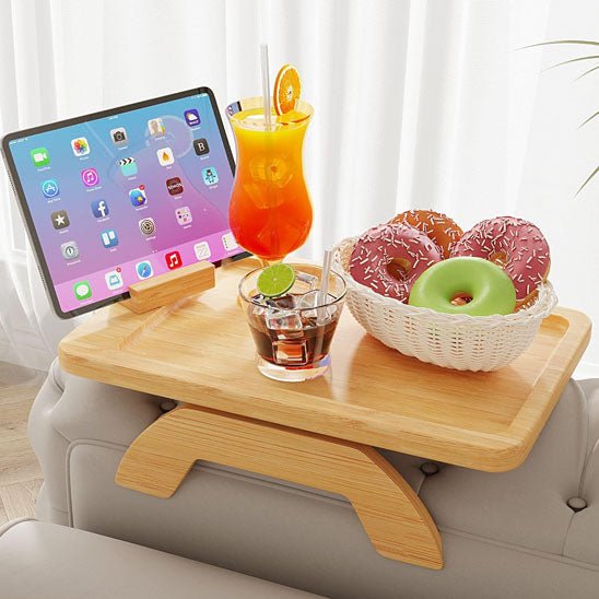 plateau accoudoir canape bois tablette cocktail donuts