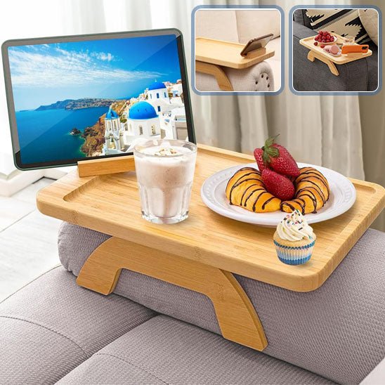 plateau accoudoir canape bois tablette dessert fraise milkshake