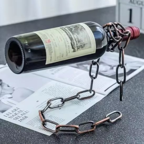 porte bouteille vin suspendu metal chaine