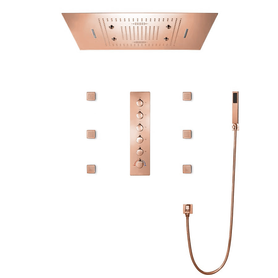 systeme de douche rose cuivre plafonnier jets corporels douchette