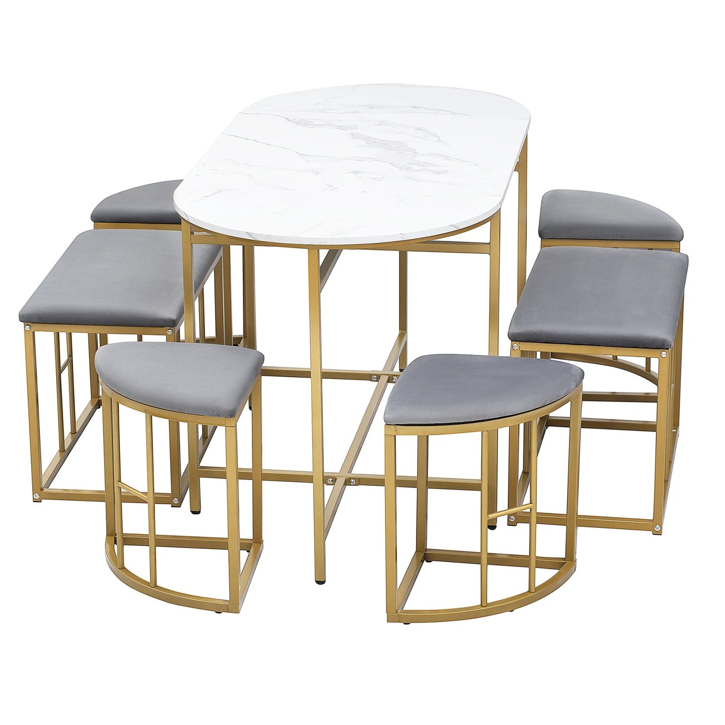 table a manger marbre blanc chaises demi lune dorees