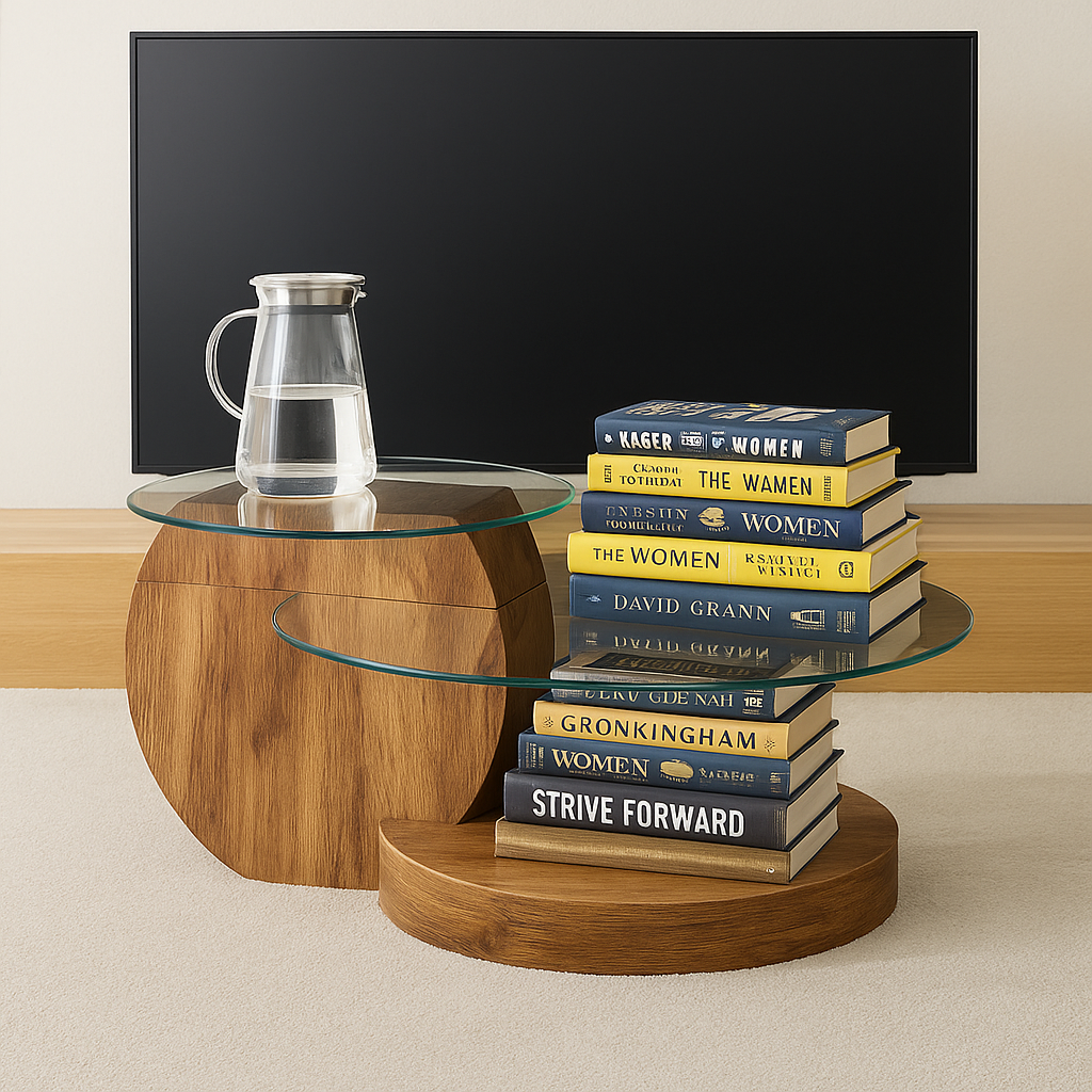 table basse salon bois courbe plateaux