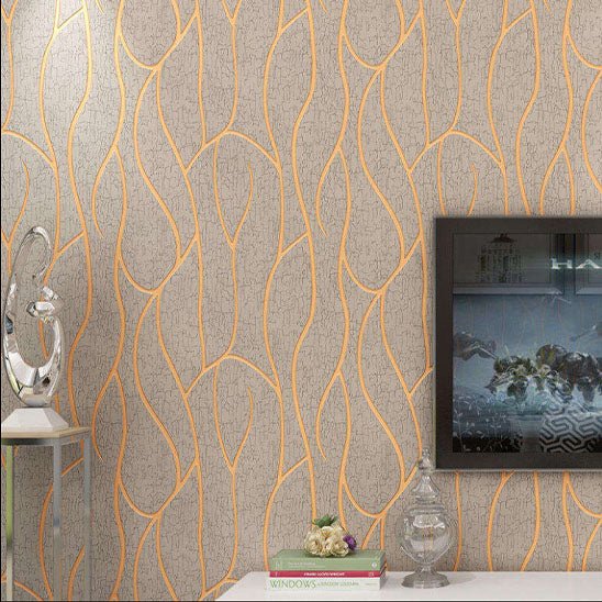 tapisserie murale moderne vagues or fond gris salon