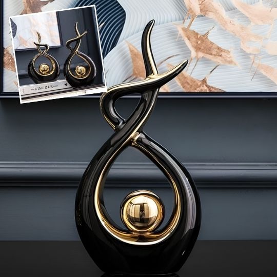 Sculpture decoration abstraite or noir moderne