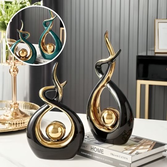 Sculpture decoration interieure abstraite or noir