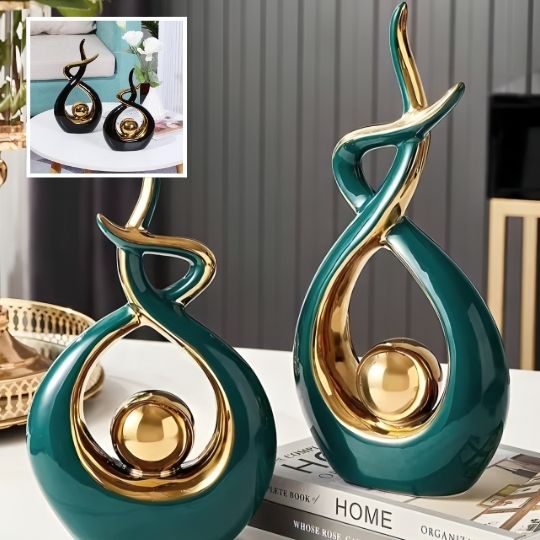 Sculpture decoration interieure abstraite or vert