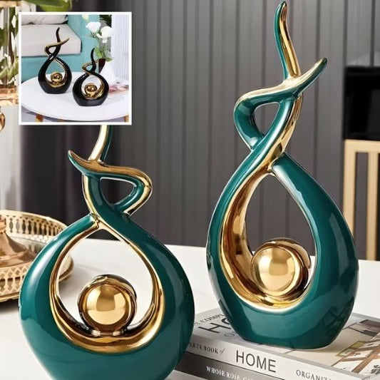 Sculpture decoration interieure abstraite or vert