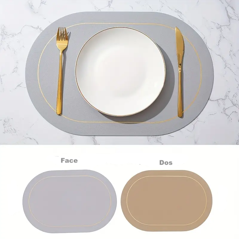 set de table ovale gris couverts dos marron