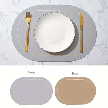 set de table ovale gris couverts dos marron