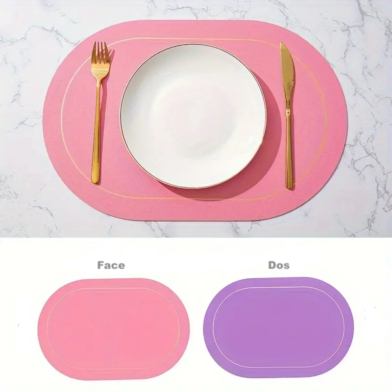 set de table ovale rose couverts dos violet