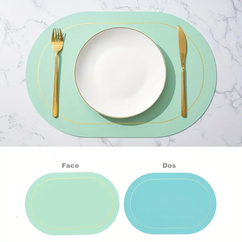 set de table ovale vert couverts dos bleu