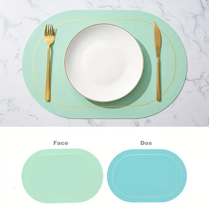 set de table ovale vert couverts dos bleu