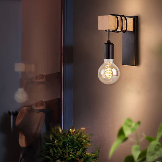 applique murale bois et noir ampoule led filament