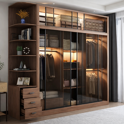 armoire chambre brune luxe portes vitres