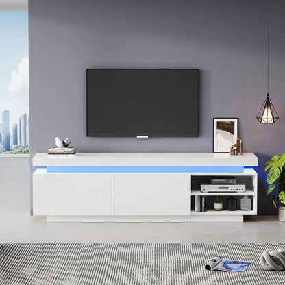 armoire meuble TV blanc mural avec eclairage led bleute