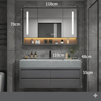 armoire salle de bain 110cm grise avec miroir eclaire