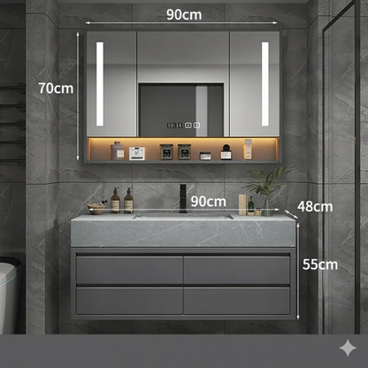 armoire salle de bain 90cm grise avec miroir eclaire