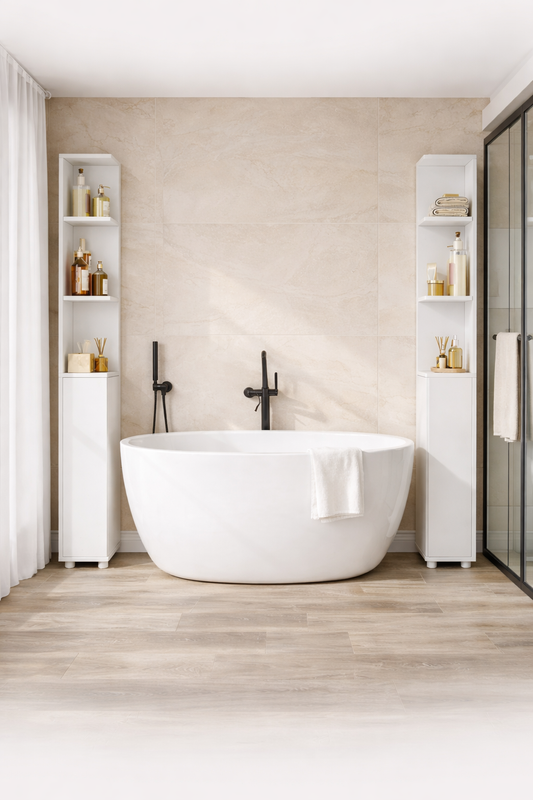 armoire salle de bain moderne avec rangement optimise blanc