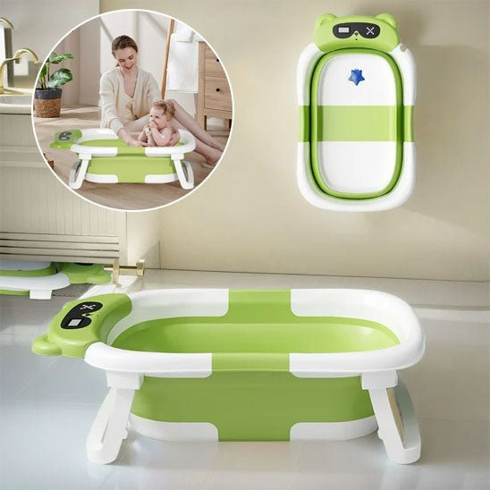 baignoire bébé pliable verte blanche