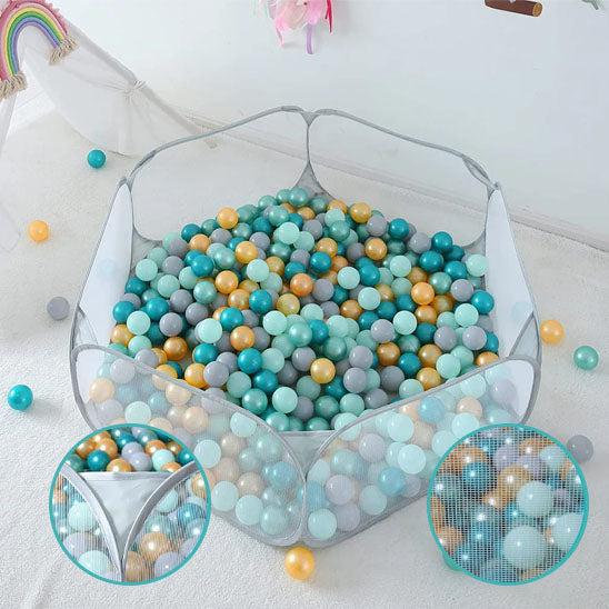 bassin balles bebe transparent coloris bleu jaune
