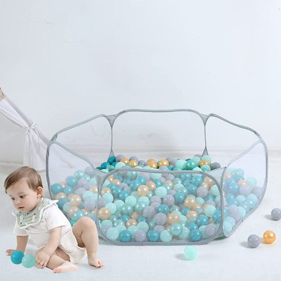 bebe parc a balles filet boules turquoise gris or bleu