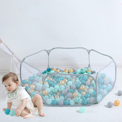 bebe parc a balles filet boules turquoise gris or bleu