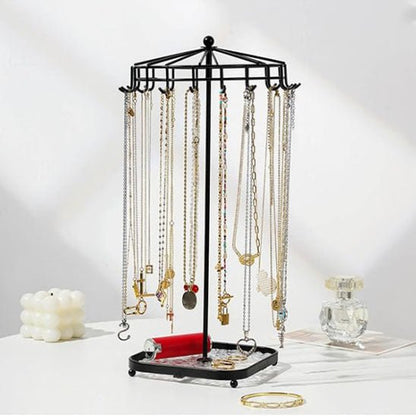 bijoux rangement porte rotatif metal noir colliers