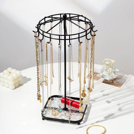 bijoux rangement porte rotatif metal noir support colliers 2