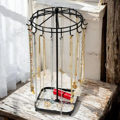 bijoux rangement porte rotatif metal noir support colliers