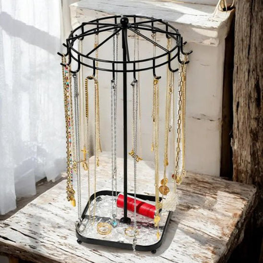 bijoux rangement porte rotatif metal noir support colliers