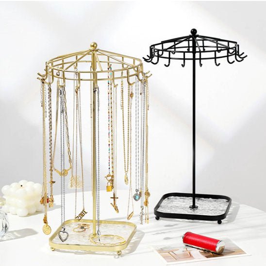 bijoux rangement porte rotatif metal or noir support colliers