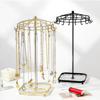 bijoux rangement porte rotatif metal or noir support colliers