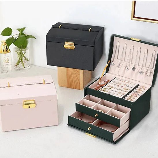 boite a bijoux rangement multicolore interieur rose tiroirs