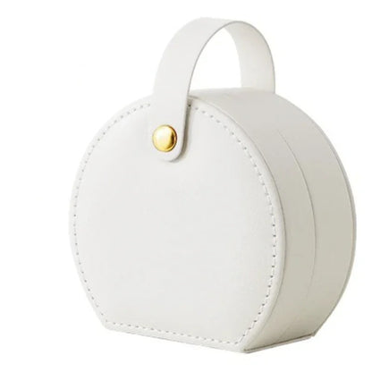 boite a bijoux rangement ronde blanche poignee cuir