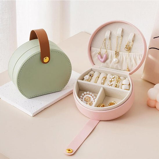 boite a bijoux rangement ronde rose verte interieur blanc