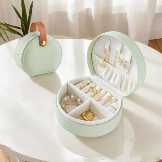 boite a bijoux rangement ronde verte interieur blanc
