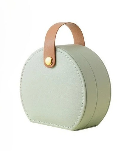 boite a bijoux rangement ronde verte poignee cuir