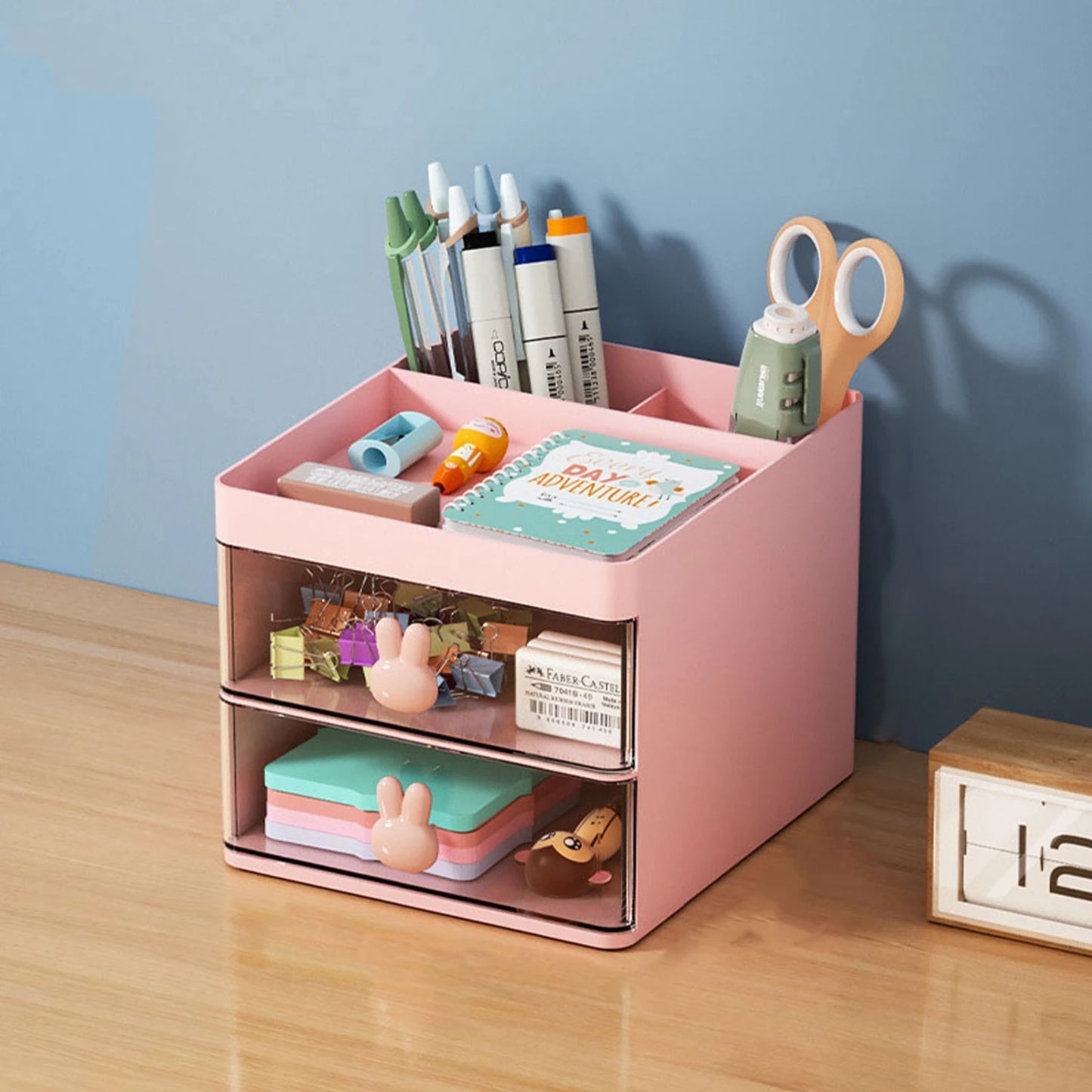 boite  rangement bureau rose tiroirs organisateur accessoires