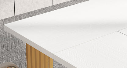 bureau d ordinateur coin plateau blanc pied dore lamelles verticales