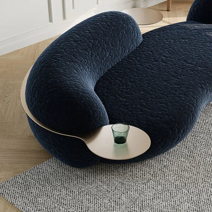 canape boucle bleu nuit courbe avec tablette integree ronde