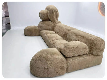 canape chien peluche beige 