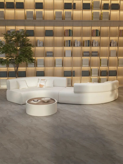 canape courbe blanc avec dossier double et table