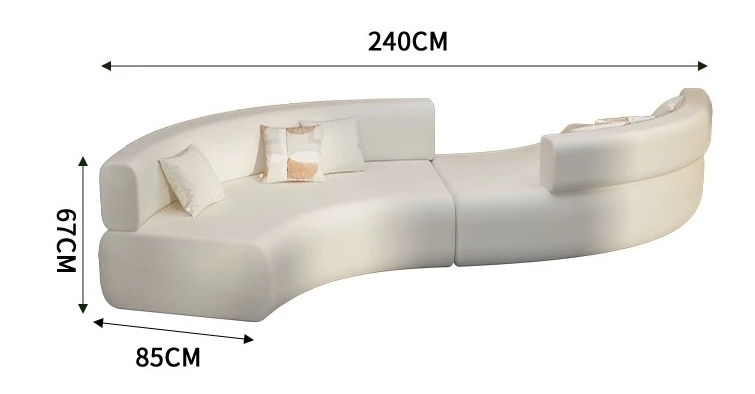 canape courbe blanc modulaire devant bibliotheque eclairee Dimensions 240